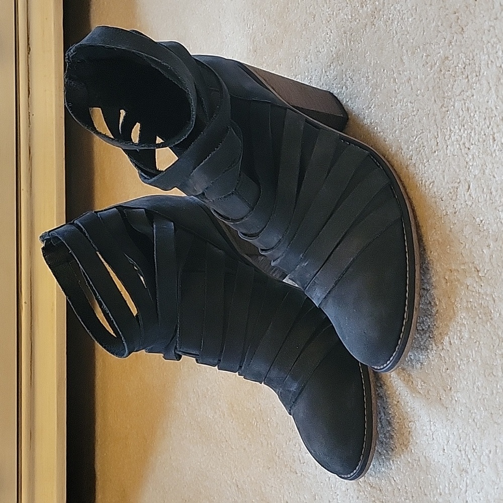Free People Black Suede Strapy Ankle Booties